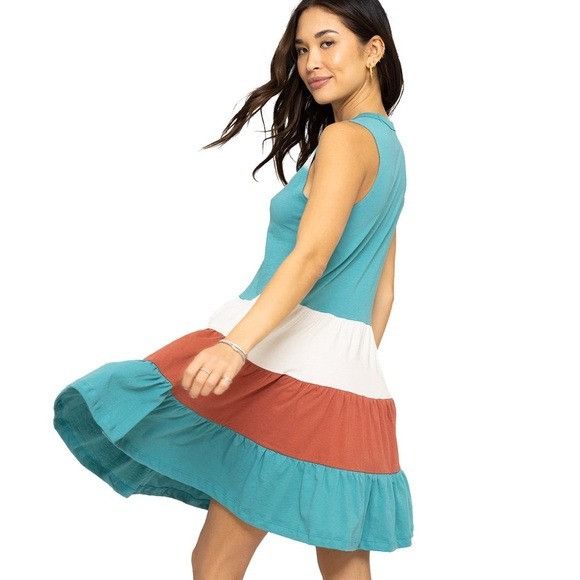 Sol Angeles NWT Sol Angeles Teal and Rust Tiered Mini Dress M Size M / US 6-8 / IT 42-44 - 2 Thumbnail