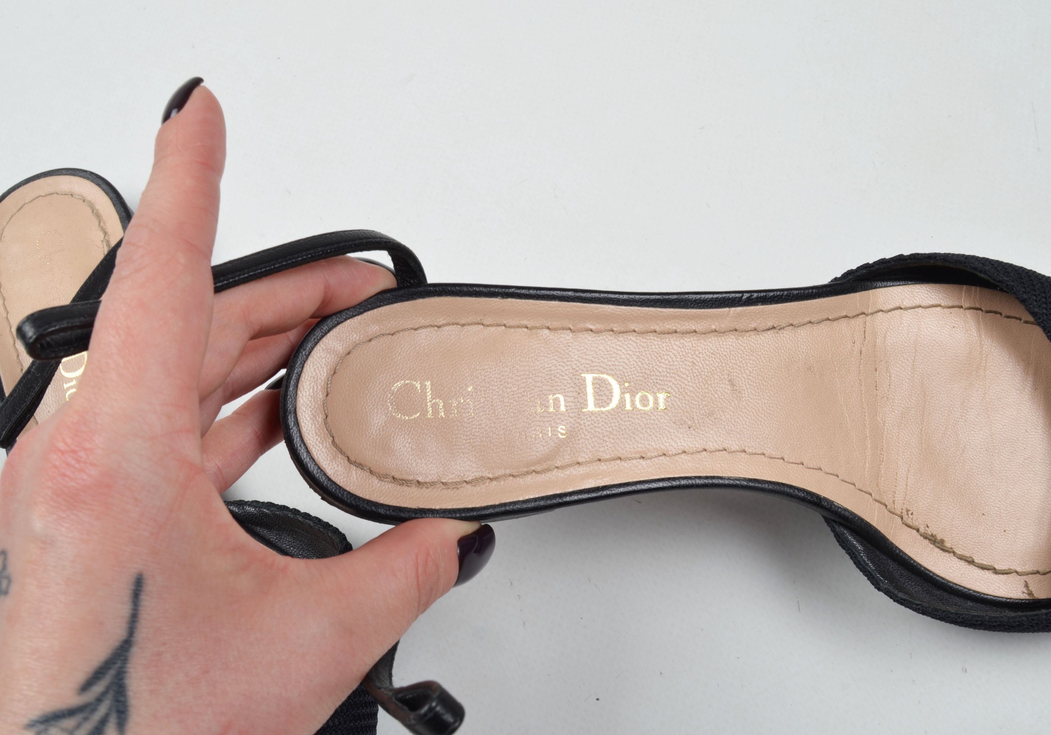 Dior Dior Black Canvas J'Adior Pointed Toe Flats Sandals Size US 6.5 / IT 36.5 - 3 Thumbnail