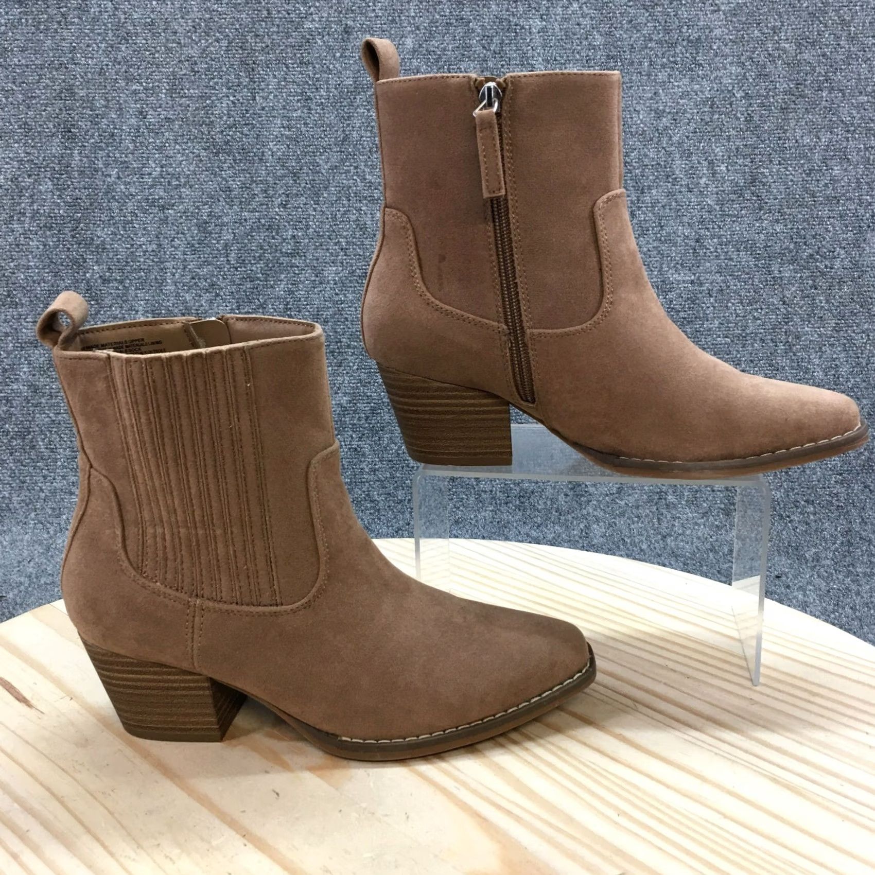 Vintage Universal Thread Boots Womens 8 Solita Ankle Bootie Brown Faux Leather Zip Block Boots Size US 8 / IT 38 - 2 Thumbnail