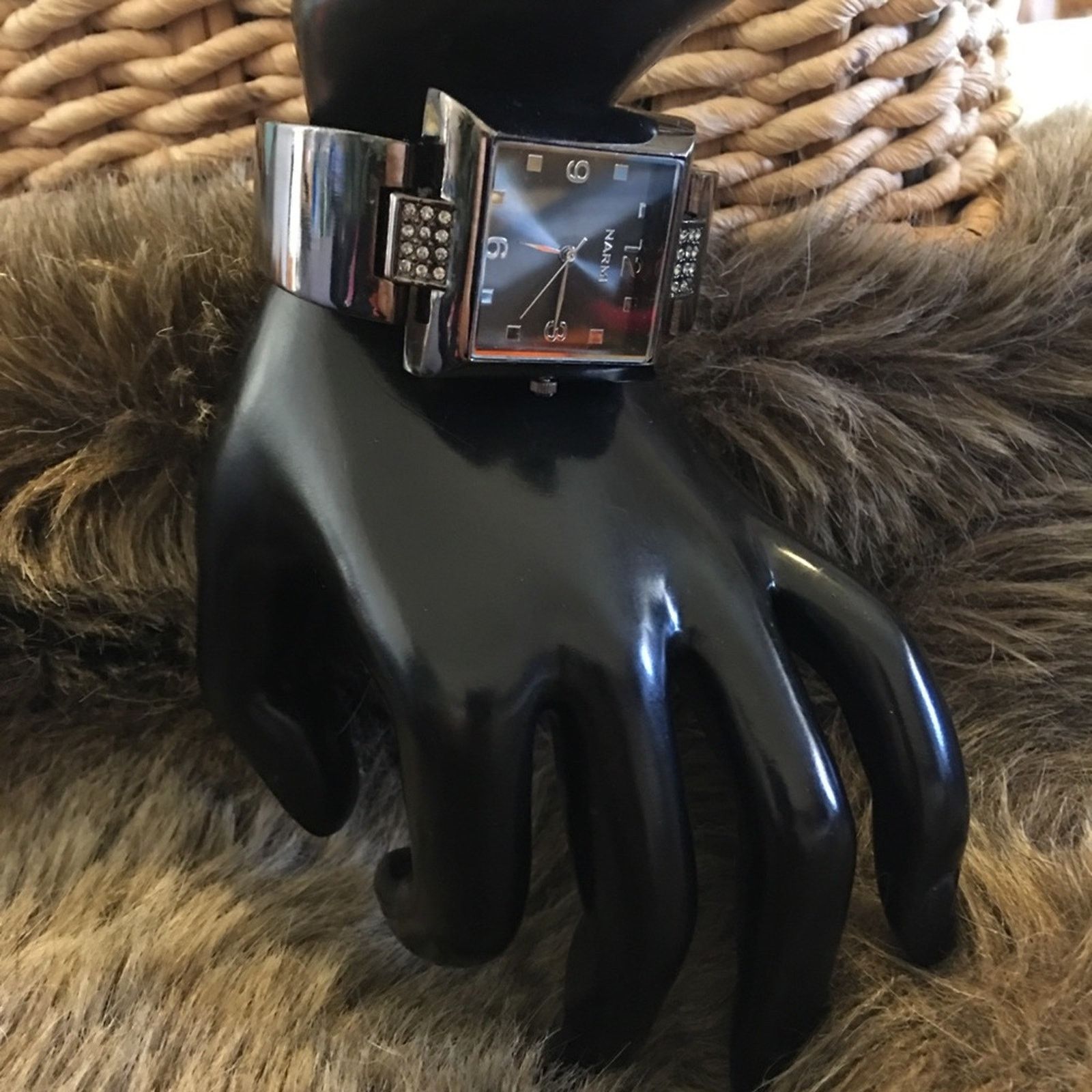 Jewelry Ladies Narmi dark chrome rhinestone cuff watch Size ONE SIZE - 5 Thumbnail