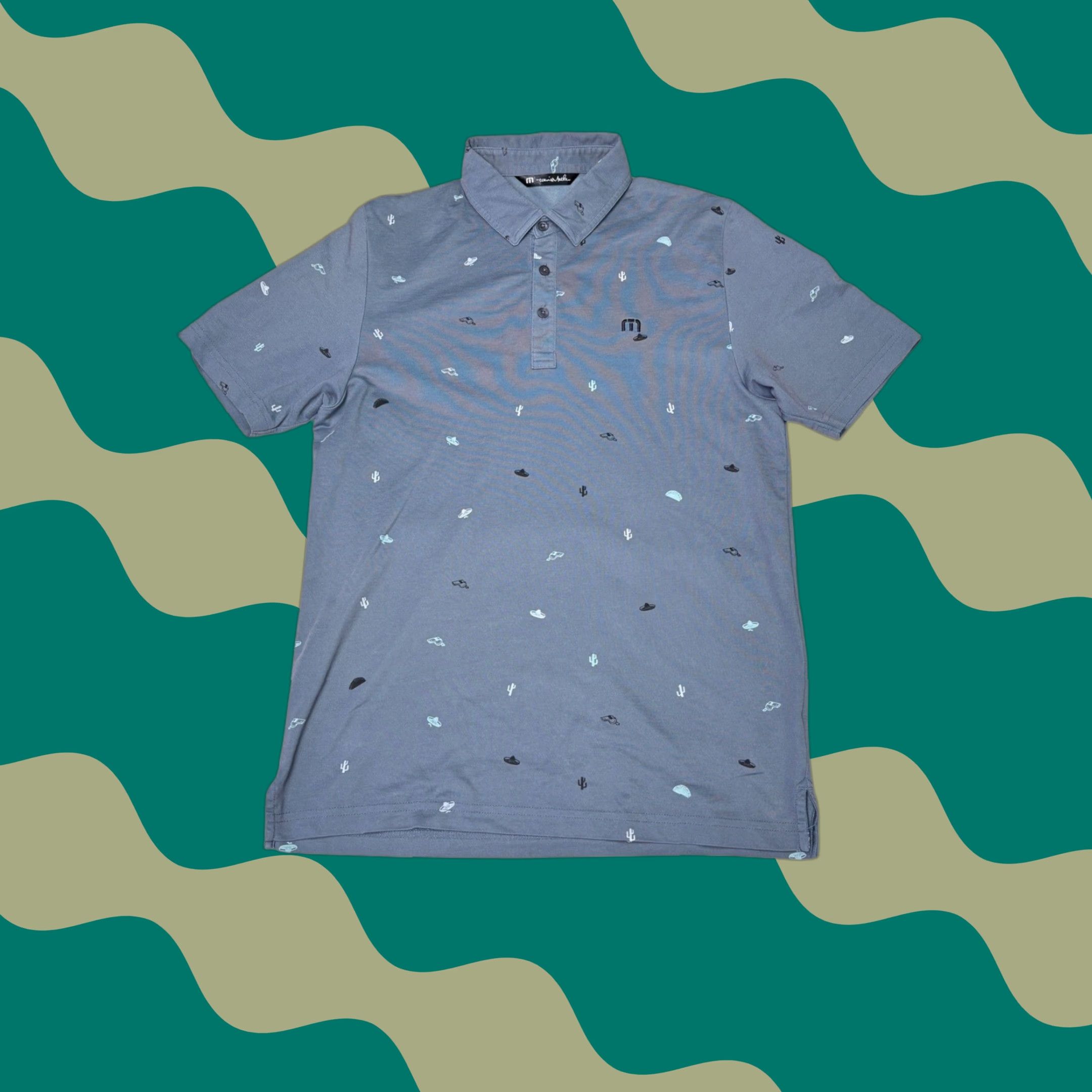 TravisMathew Travis Mathew Polo Shirt Mens S Gray Cactus UFO Print Short Sleeve Golf Size US S / EU 44-46 / 1 - 1 Thumbnail