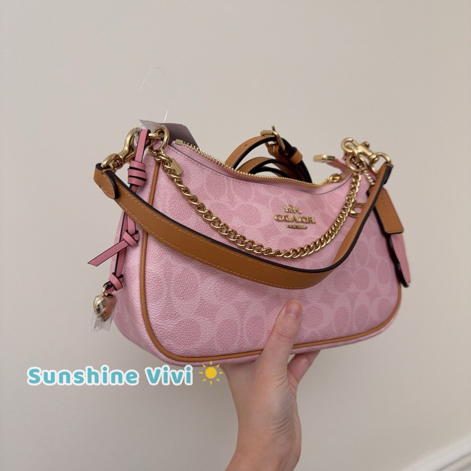 Coach NWT Coach Gold Powder Pink Teri Shoulder Bag Charms CEA20 Size ONE SIZE - 2 Thumbnail