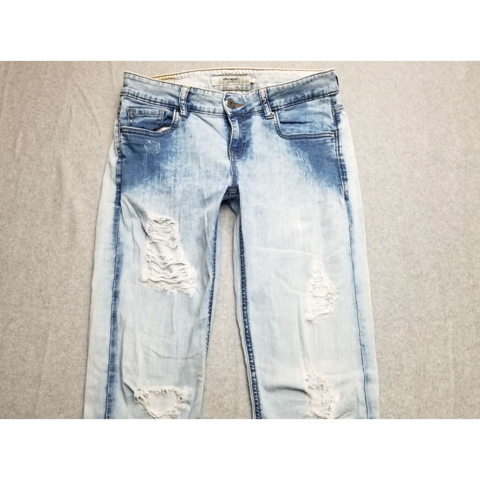 Vintage Vero Moda Jeans Womens 28 Skinny Straight Leg Blue Denim Distressed Faded Jeans Size 28" / US 6 / IT 42 - 4 Thumbnail