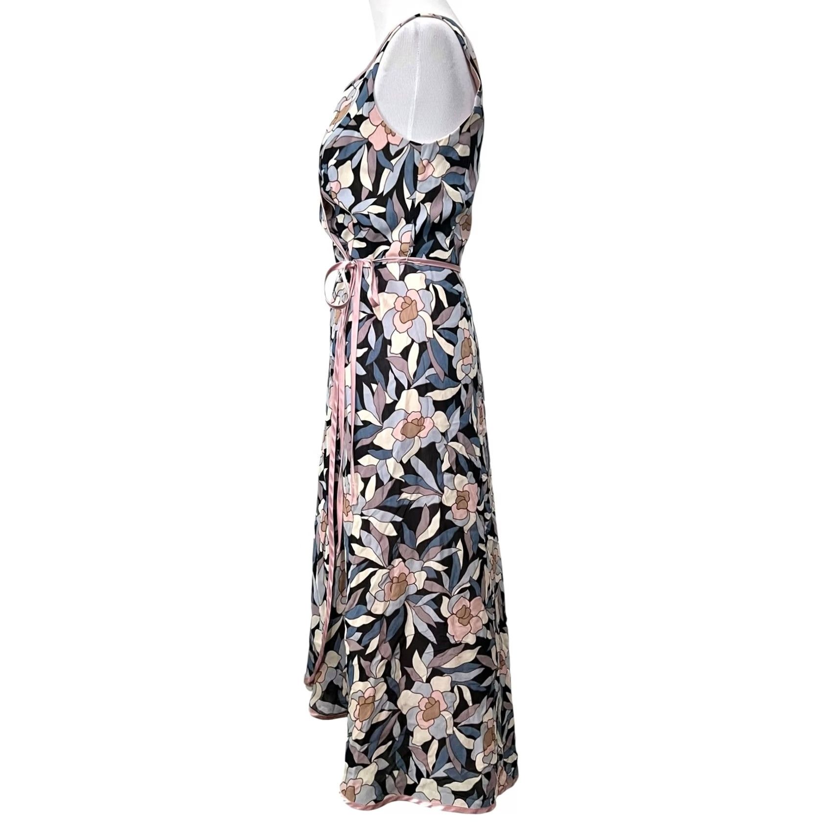 Vintage Vintage Moods Floral Wrap Dress Sleeveless Midi Pink Blue Crepe Size 4 Lined Womens Size S / US 4 / IT 40 - 7 Thumbnail