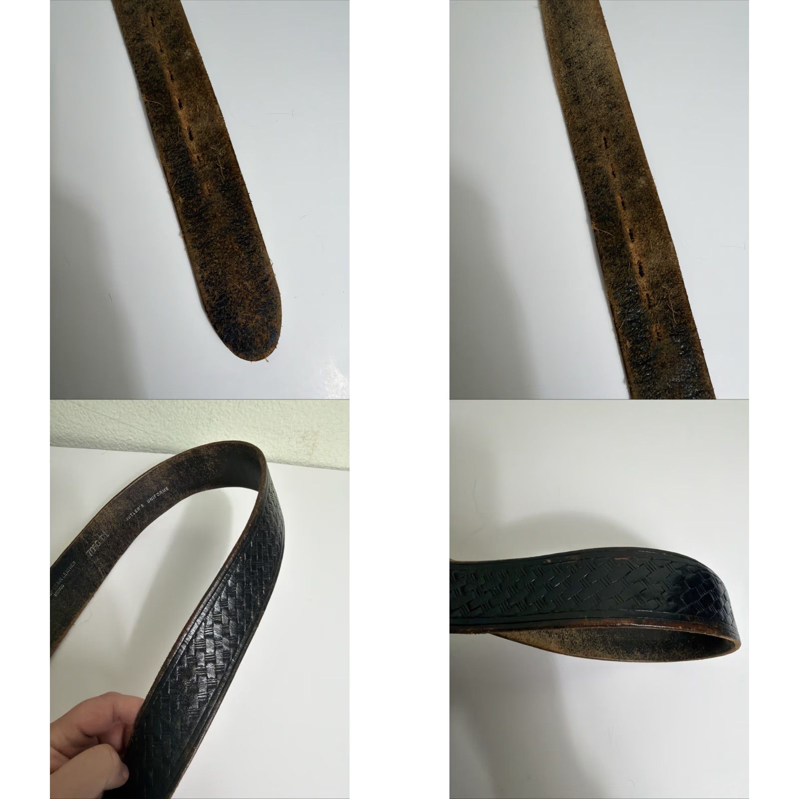 Vintage Butler’s Uniform Mens Belt 38 Brown Leather Embossed Distressed Leather Belt Size 38 - 10 Thumbnail
