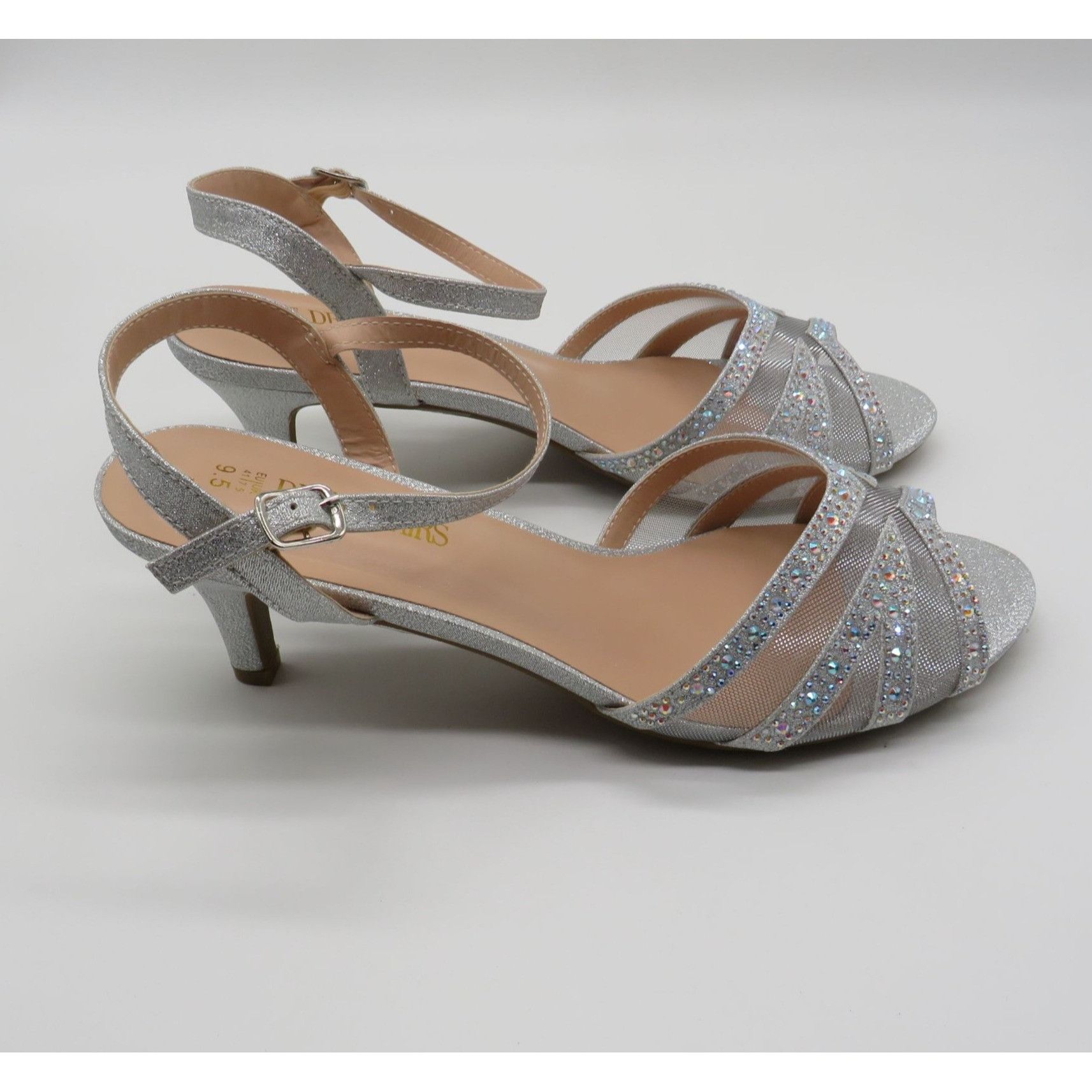 Other Dream Pairs Silver Rhinestone Mesh Strappy Kitten Heel Sanda Size US 9.5 / IT 39.5 - 3 Thumbnail