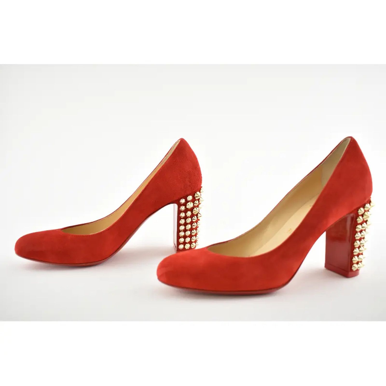Christian Louboutin Christian Louboutin Marimalus 85 Loubi Red Suede Gold Spike Size US 5.5 / IT 35.5 - 9 Thumbnail