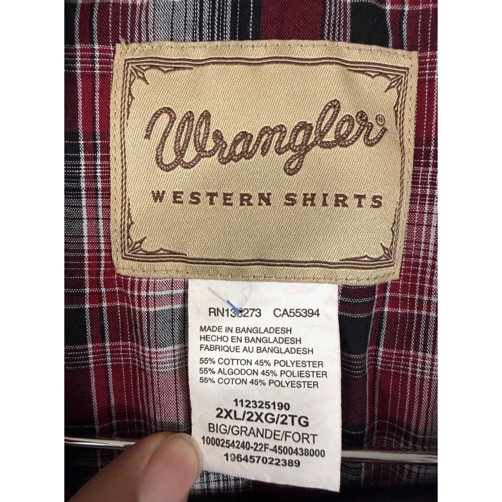 Wrangler VINTAGE Wrangler Western Shirt Mens 2XL Maroon Red Plaid Pearl Snap Cowboy Long Sleeve Pockets Size US XXL / EU 58 / 5 - 5 Thumbnail