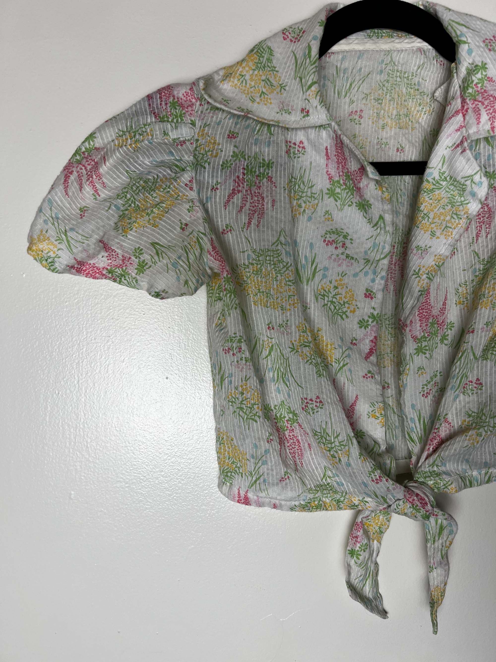 Vintage Vintage 1970's-1980's Floral Print Front Tie Crop Coverup Size S / US 4 / IT 40 - 6 Thumbnail