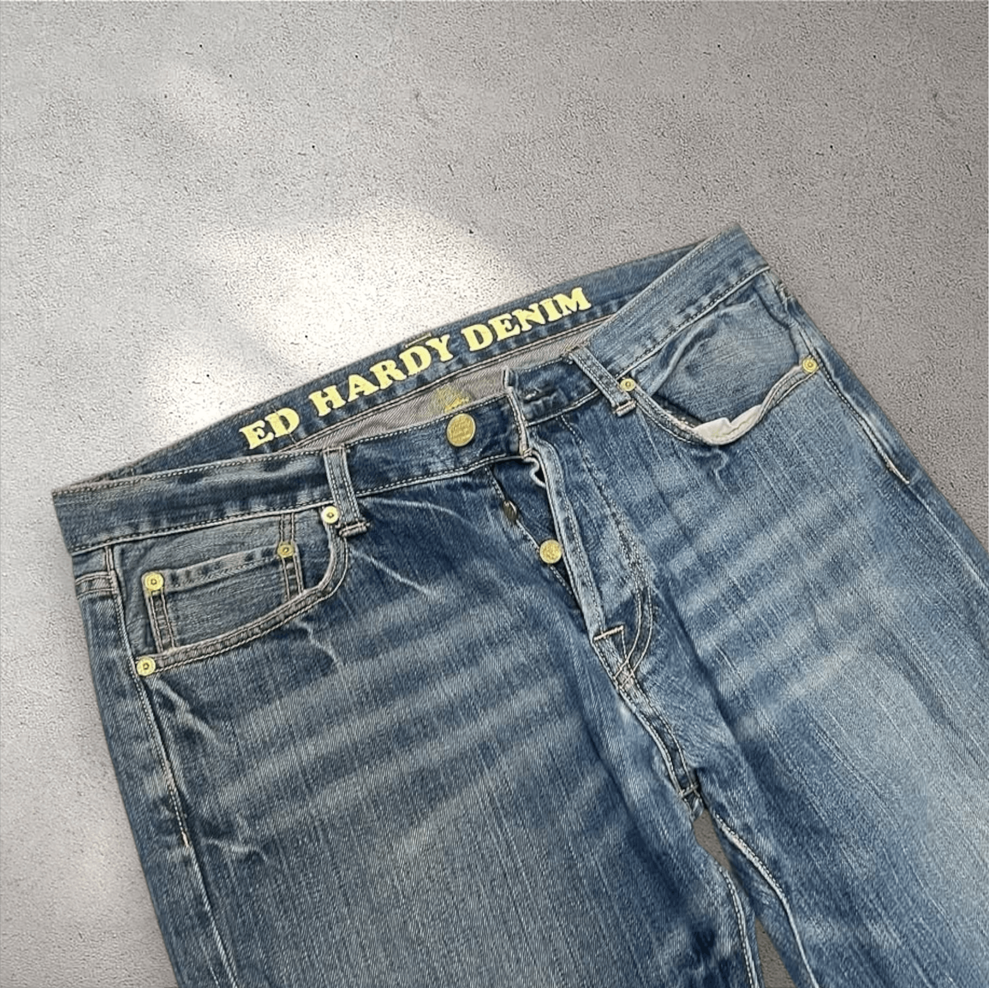 Christian Audigier × Ed Hardy Crazy 💥 Ed Hardy ' DEAD OR ALIVE ' Embroiderd Baggy Denim Size US 36 / EU 52 - 6 Thumbnail