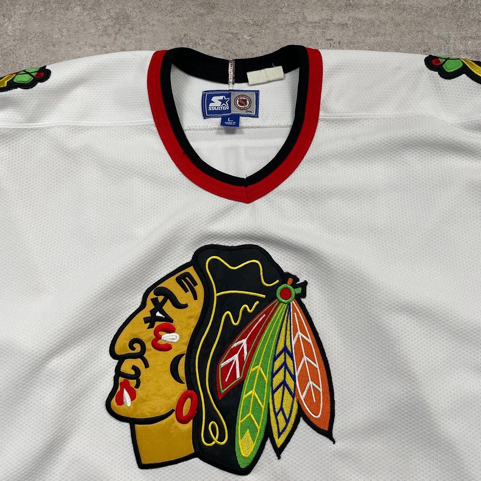 NHL × Starter × Vintage CHICAGO BLACKHAWKS CHRIS CHELIOS #7 STARTER HOCKEY JERSEY L Size US L / EU 52-54 / 3 - 3 Thumbnail