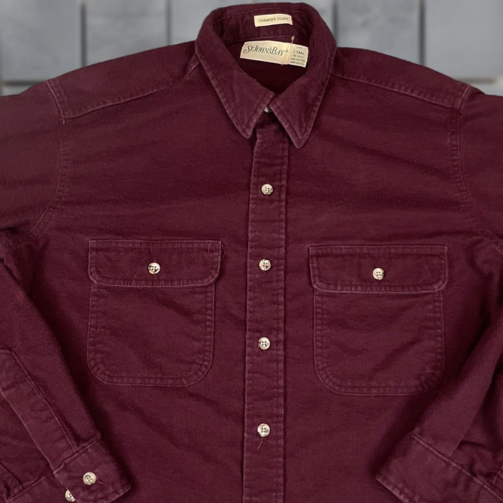 Vintage VINTAGE St Johns Bay Shirt Mens L Tall Maroon Chamois Cloth Button Up Heavy Lined LT Size US L / EU 52-54 / 3 - 1 Thumbnail