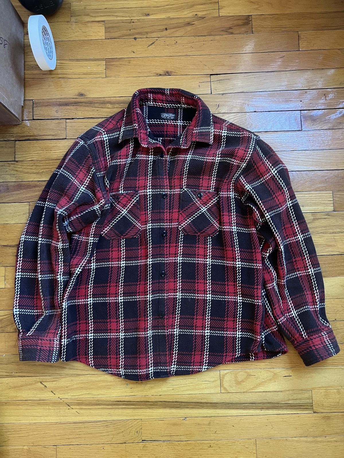 image of Sugar Cane x Sugar Cane Co Heavy Faded Flannel in Red, Men's (Size XL)