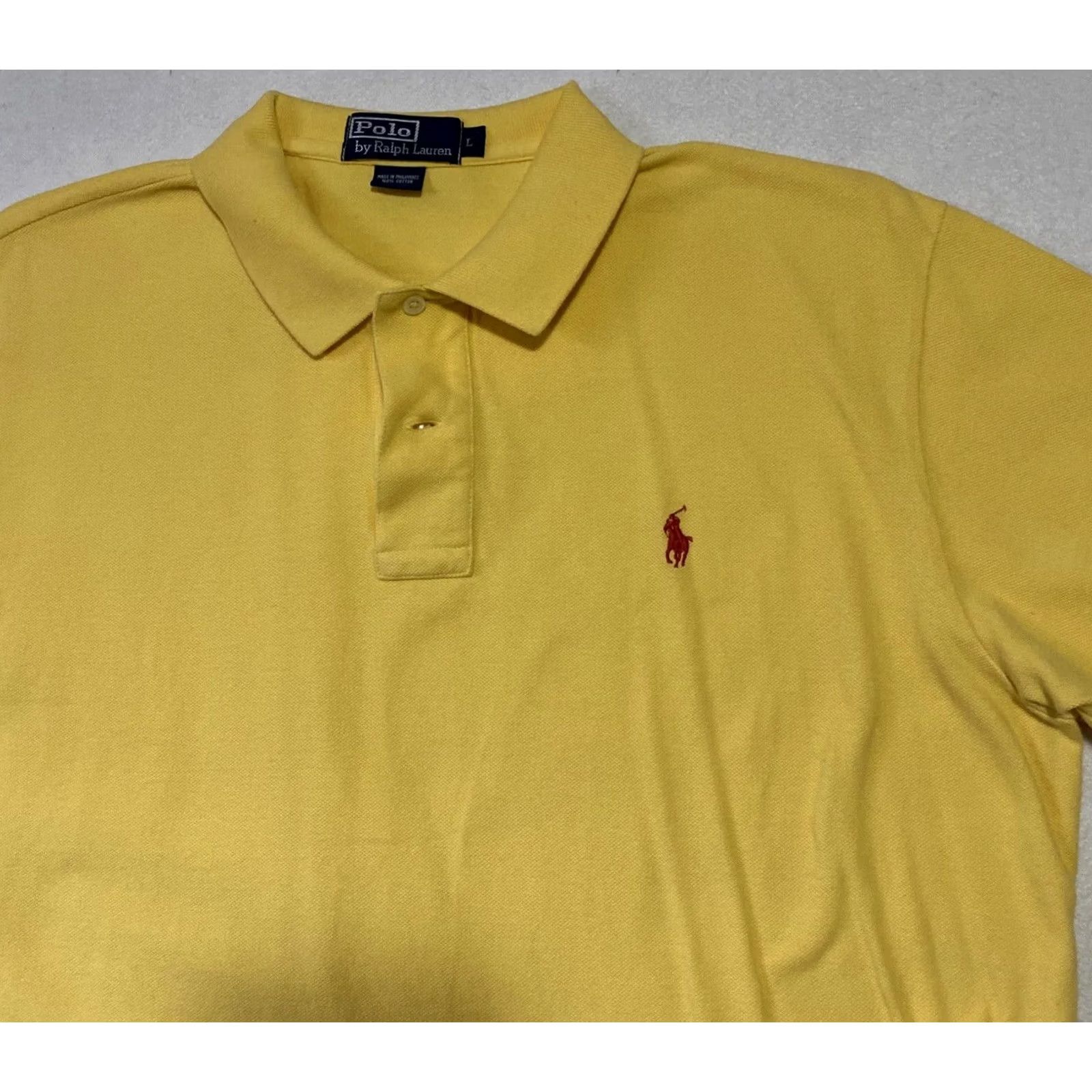 Polo Ralph Lauren Polo Ralph Lauren Polo Shirt Men's Short Sleeve L Cotton Yellow Solid Logo Classic 100% Cotton Regular Fit Size US L / EU 52-54 / 3 - 3 Thumbnail