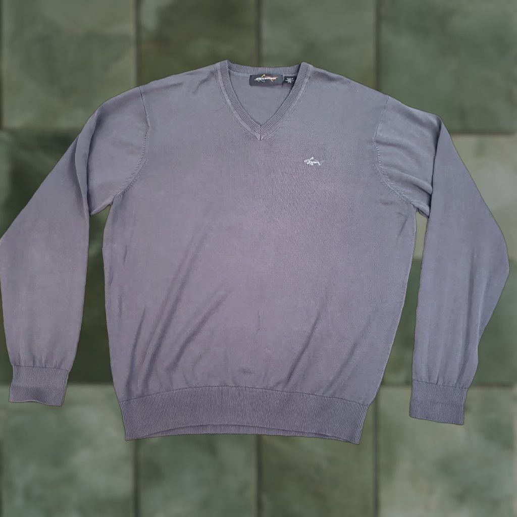Vintage Greg Norman Golf Sweater Mens Large Gray V-Neck Pullover Long Sleeve Casual Cotton Size US L / EU 52-54 / 3 - 1 Thumbnail