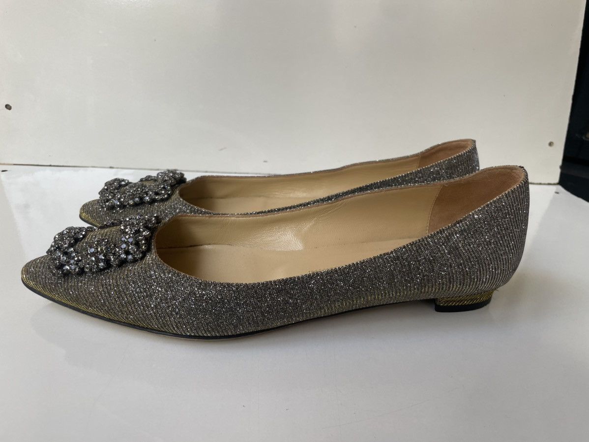 Manolo Blahnik Manolo Blahnik Hangisi Jeweled Glitter Silver Flats EUR 38 Size US 8 / IT 38 - 7 Thumbnail