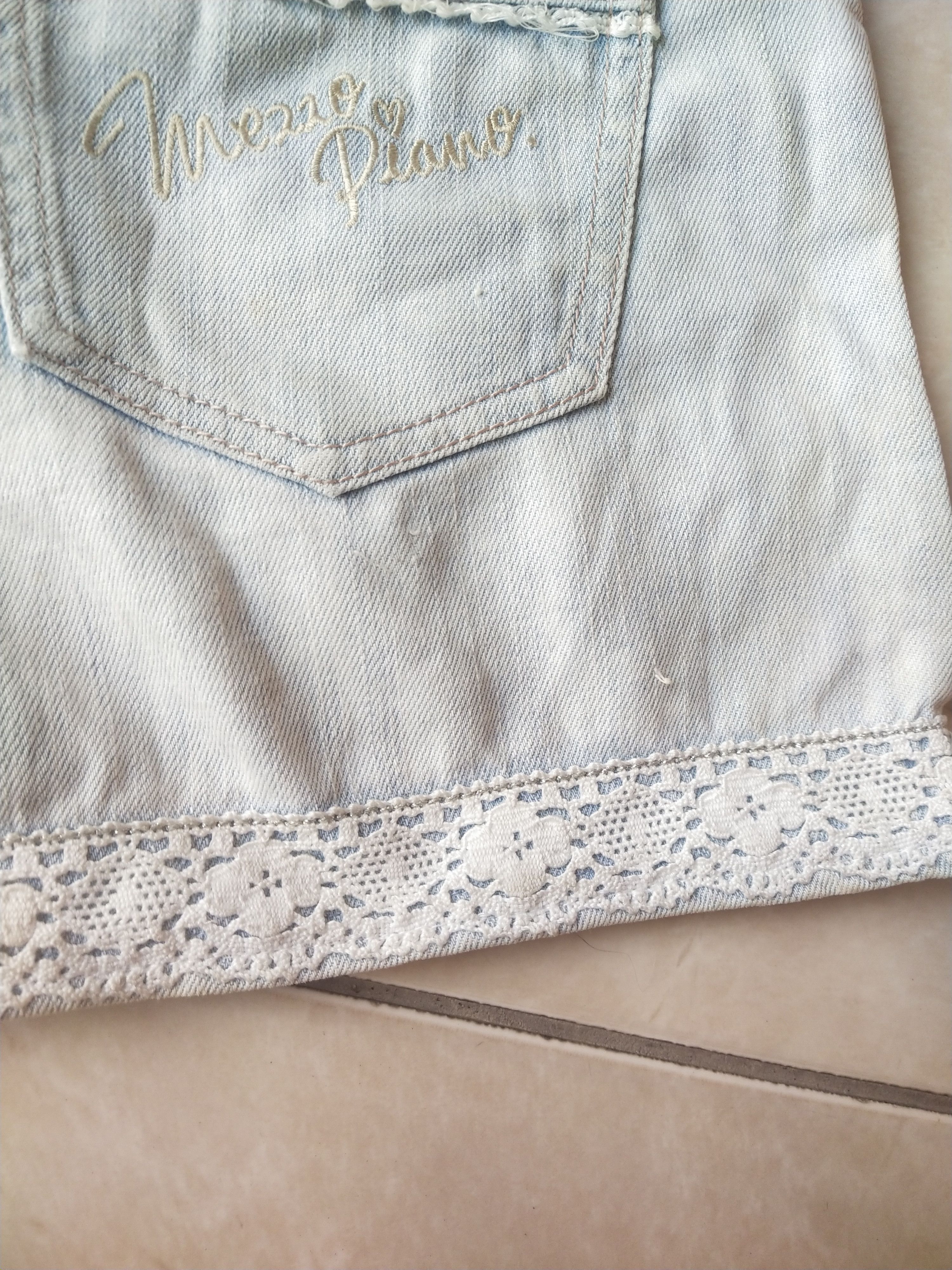 Angel Blue Mezzo Piano Candy Pink Lace Pearl Denim Shorts Size 28" / US 6 / IT 42 - 6 Thumbnail
