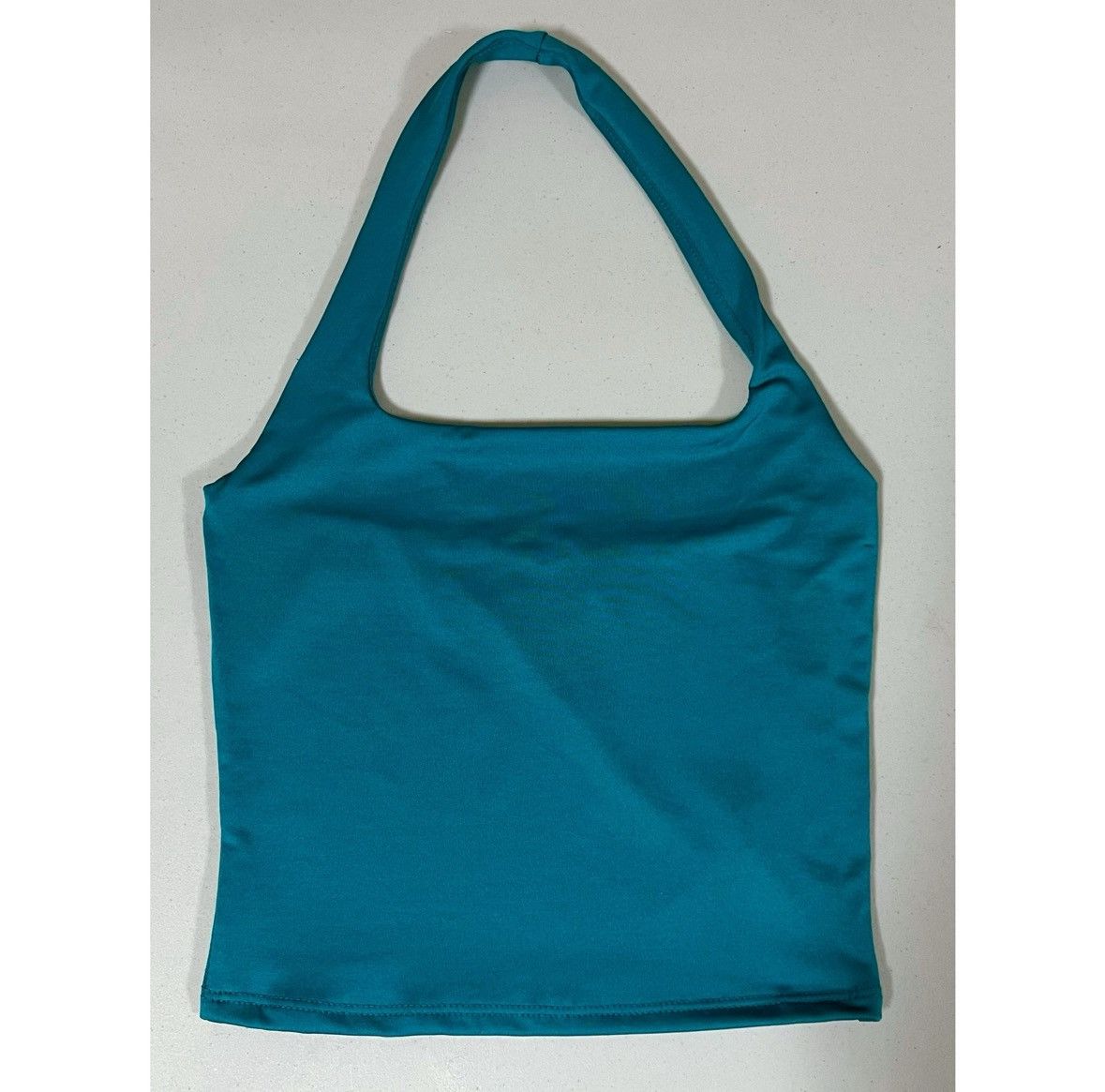 Vintage Teal Blue Solid Square-Neck Halter Top Shirt Blouse Size S ✨ Size S / US 4 / IT 40 - 2 Thumbnail