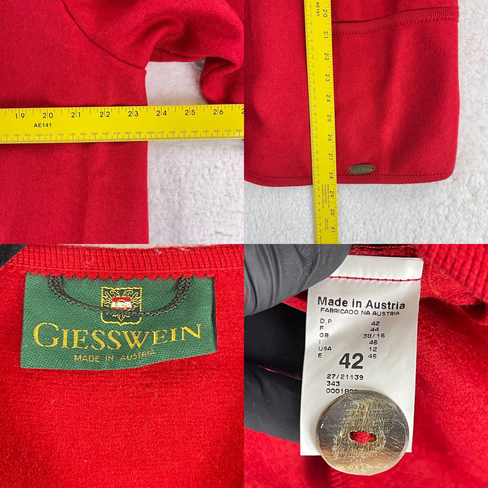 Vintage Giesswein Austria Red Button-Front Jacket Womens 100% Wool VTG Size 12 Size XL / US 12-14 / IT 48-50 - 8 Thumbnail