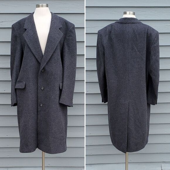 Designer × Vintage Vintage 80s Retro Preppy Acadamia Charcoal Gray Wool Trench Size US XL / EU 56 / 4 - 1 Thumbnail