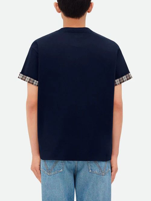 Bottega Veneta o1orln1125 Double Layer Checked Cotton T-Shirt in Blue Size US XL / EU 56 / 4 - 4 Thumbnail