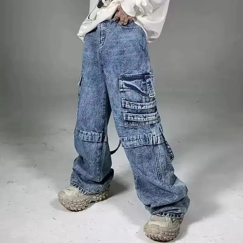 Japanese Brand Heavy washed street style long strap wide leg jeans Size US 32 / EU 48 - 2 Thumbnail