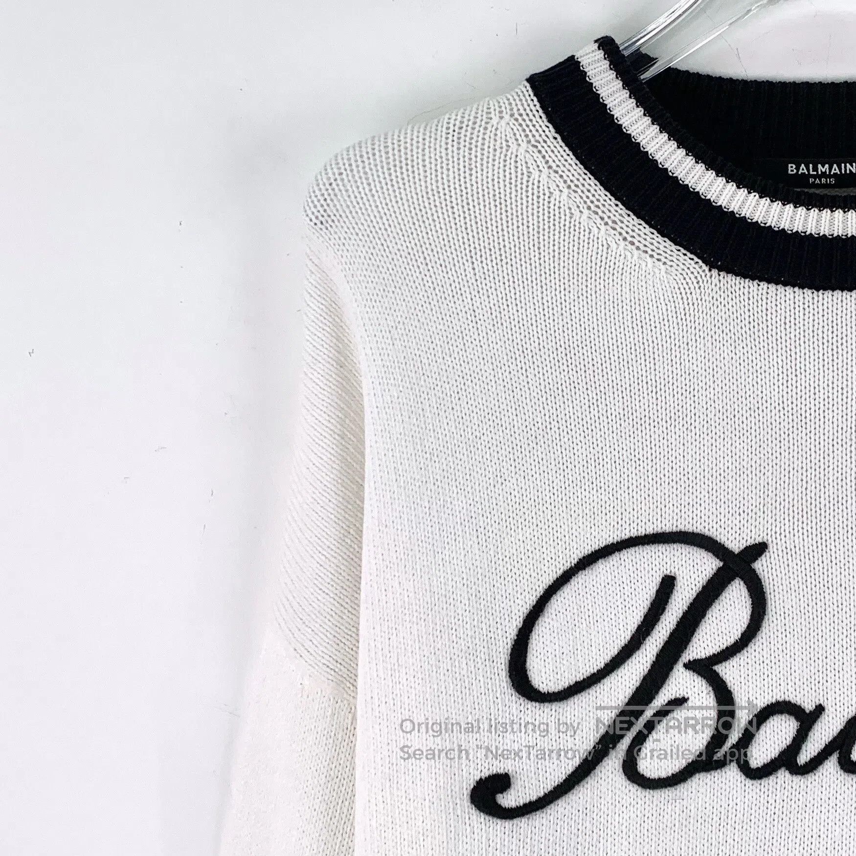 Balmain BALMAIN White Logo Embroidered Cotton Crew Neck Long Sleev Size XS / US 0-2 / IT 36-38 - 3 Thumbnail