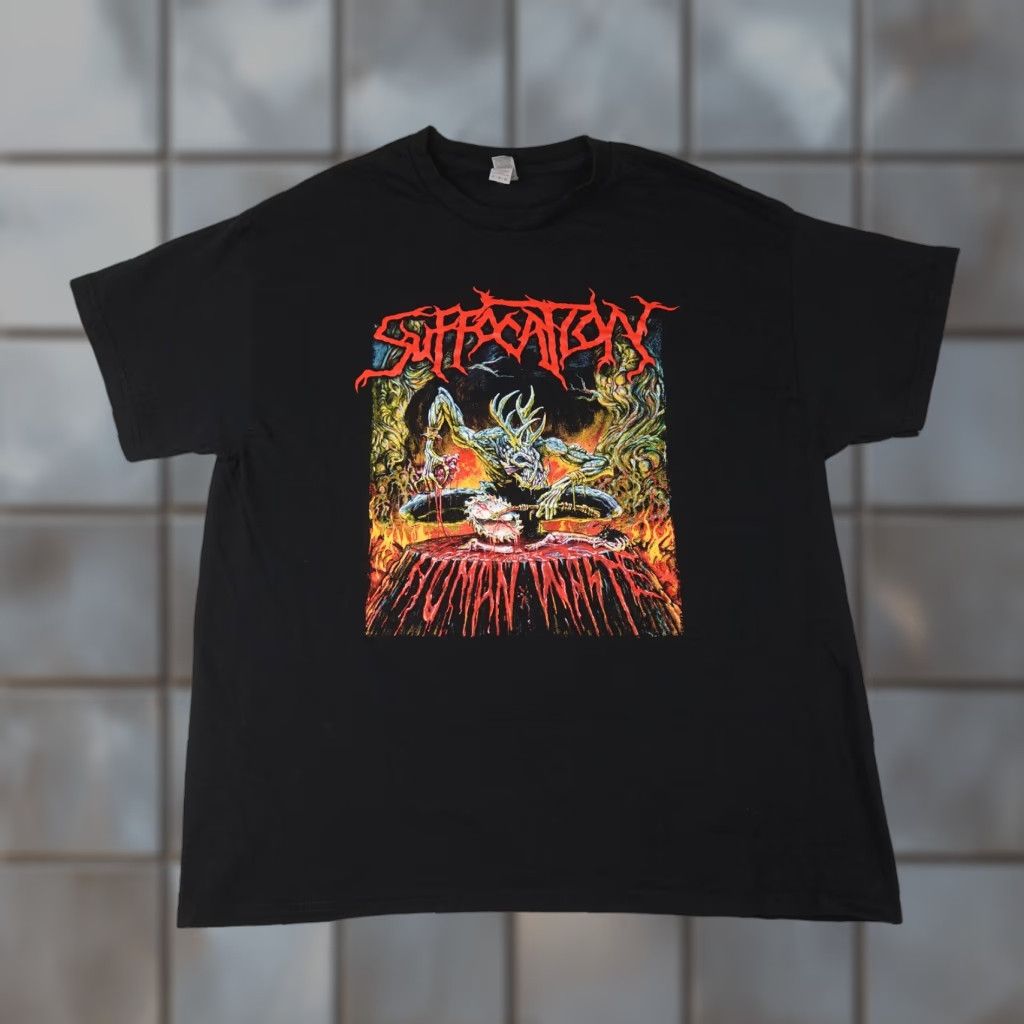 Gildan Suffocation Shirt Mens XL Black Graphic Print Band Tee Gildan Heavyweight Crew Neck Short Sleeve Size US XL / EU 56 / 4 - 1 Thumbnail