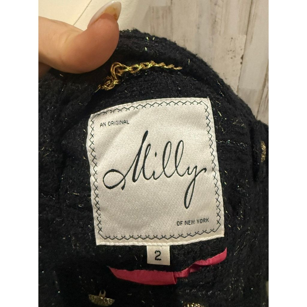 MILLY Milly of New York Women's Black Tweed Double-Breasted Jacket Size XS / US 0-2 / IT 36-38 - 6 Thumbnail