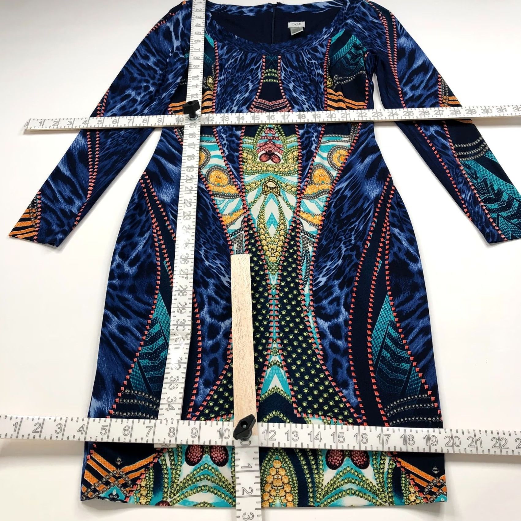 Vintage Cache 6 Sheath Dress Geometric Abstract Zip Blue MINT Size M / US 6-8 / IT 42-44 - 3 Thumbnail
