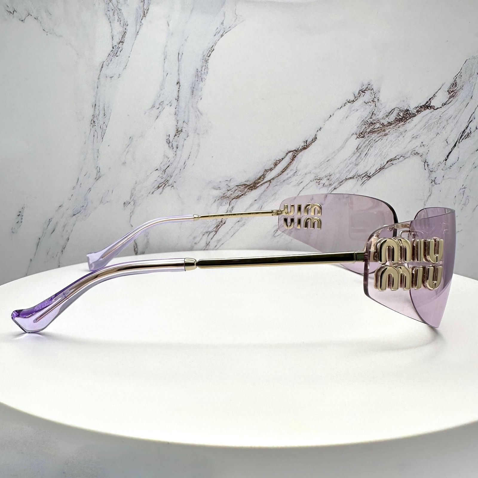 New MIU MIU Sunglasses Gold Pink Wrap AUTHENTIC Runway 2025