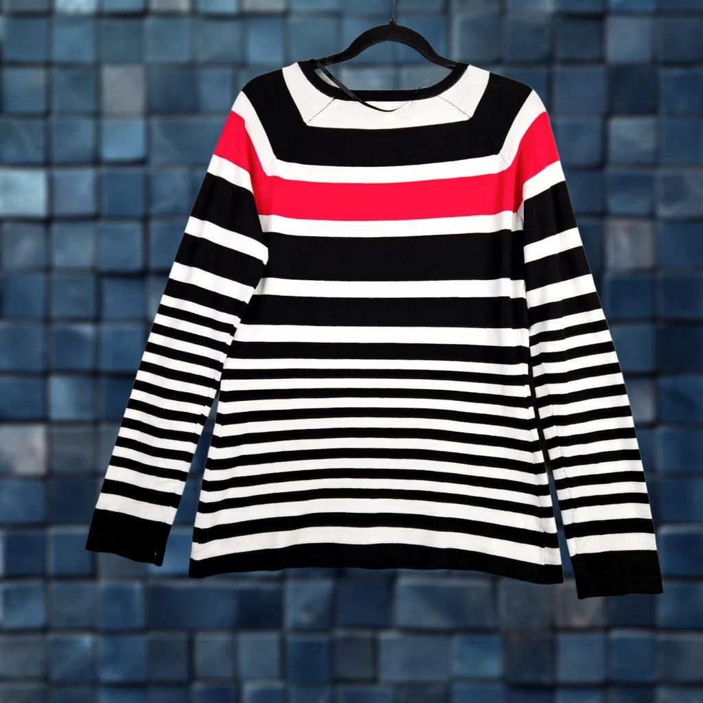 Vintage Karen Scott Women’s Sweater Top Size Large Black White Pink Gold Button Striped Casual Size L / US 10 / IT 46 - 1 Thumbnail