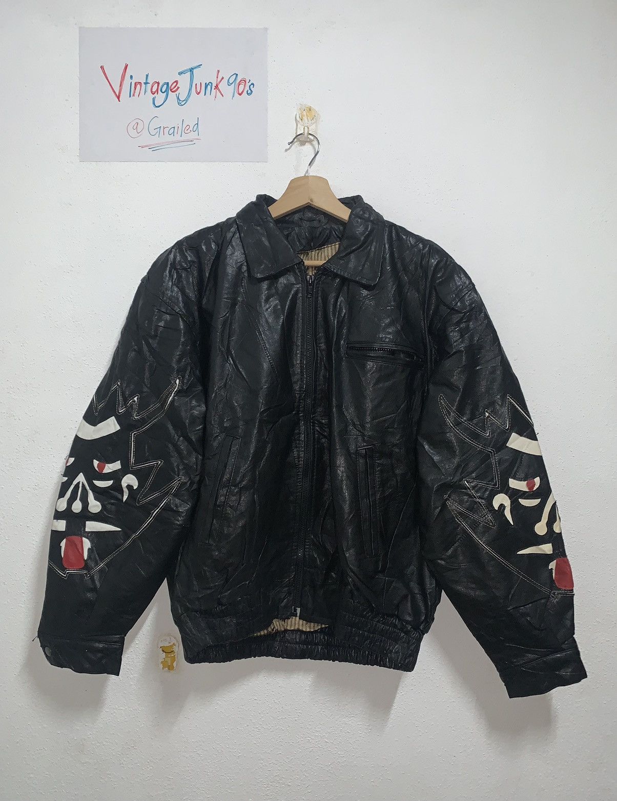 Vintage Vtg OMNI DESIGN Leather Jacket sheep skin Size US L / EU 52-54 / 3 - 2 Thumbnail