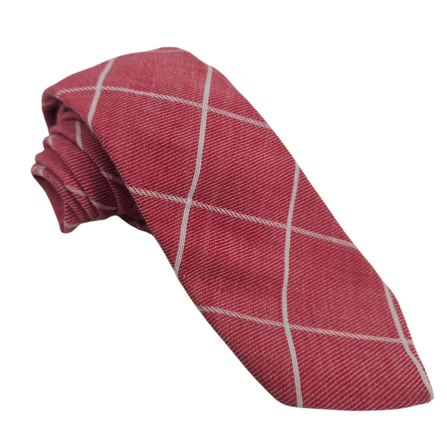 Original Penguin Skinny Colby Neck Tie Cotton Designer Plaid Argyle Red White Size ONE SIZE - 1 Thumbnail