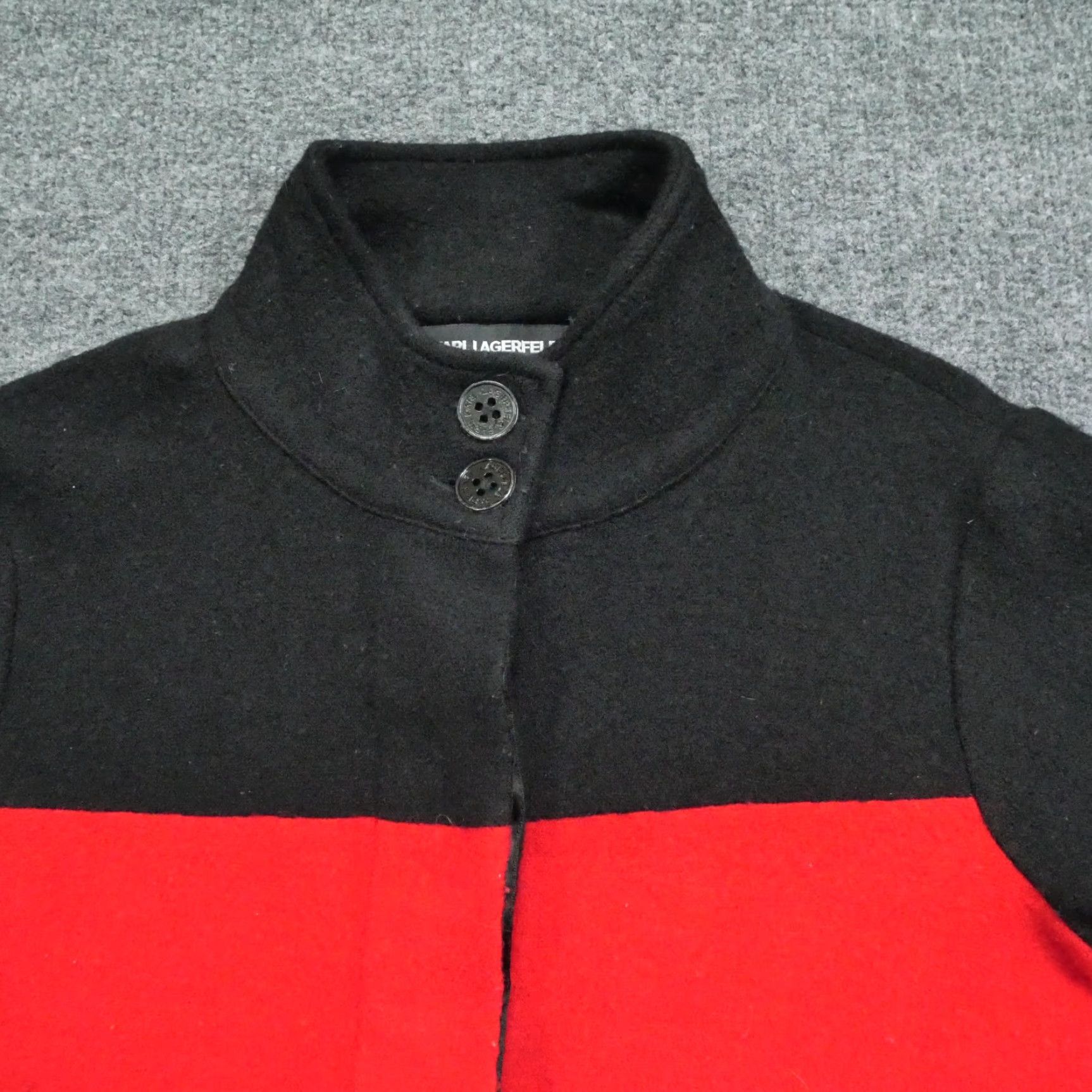 Karl Lagerfeld VINTAGE Karl Lagerfeld Sweater Womens Small Red Tan Black Cardigan Jacket Wool Blend Size S / US 4 / IT 40 - 3 Thumbnail