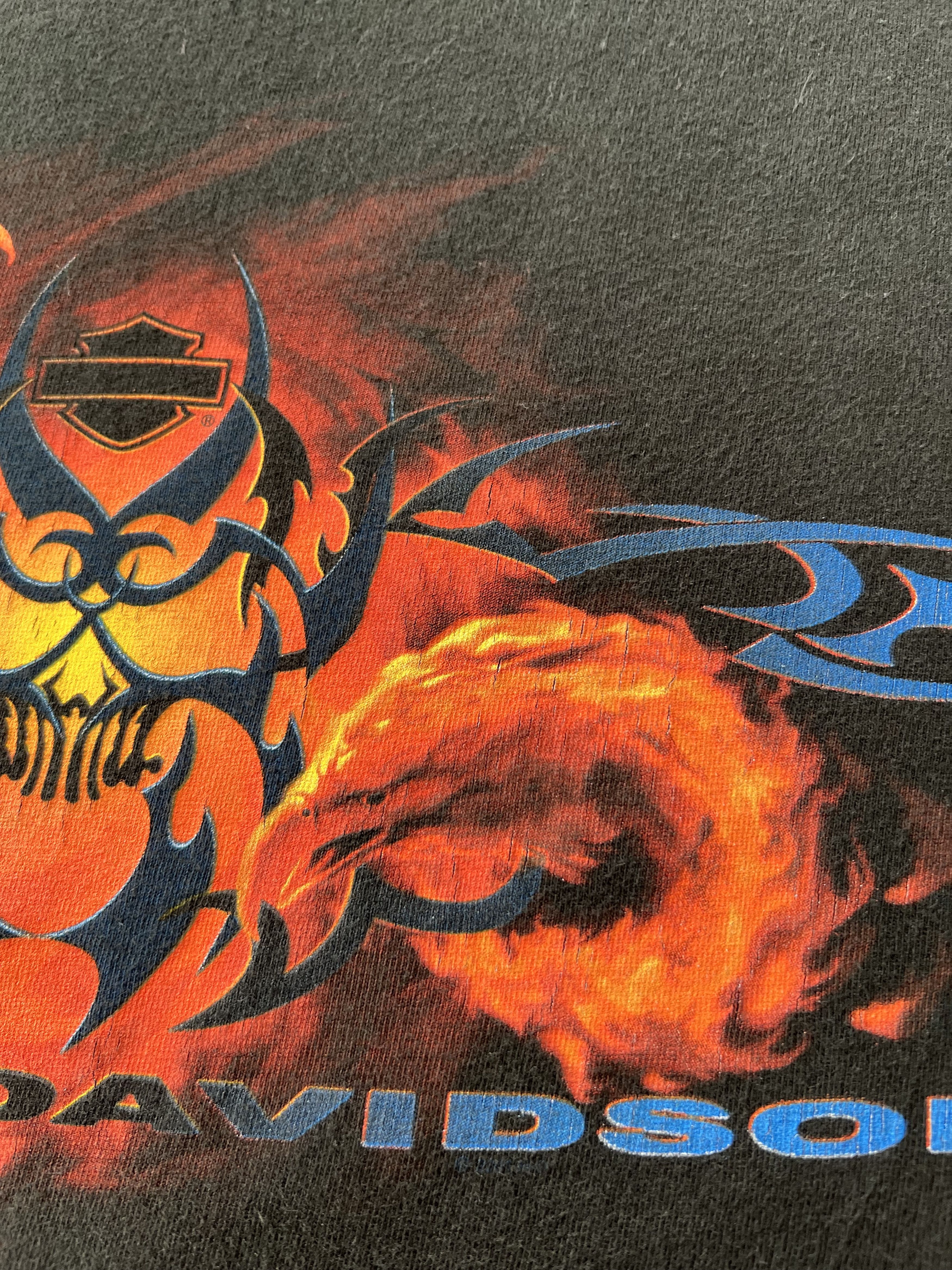 Harley Davidson Vintage 2000s Harley Davidson Eagle Skull Fire Flame T-shirt Size US L / EU 52-54 / 3 - 7 Thumbnail