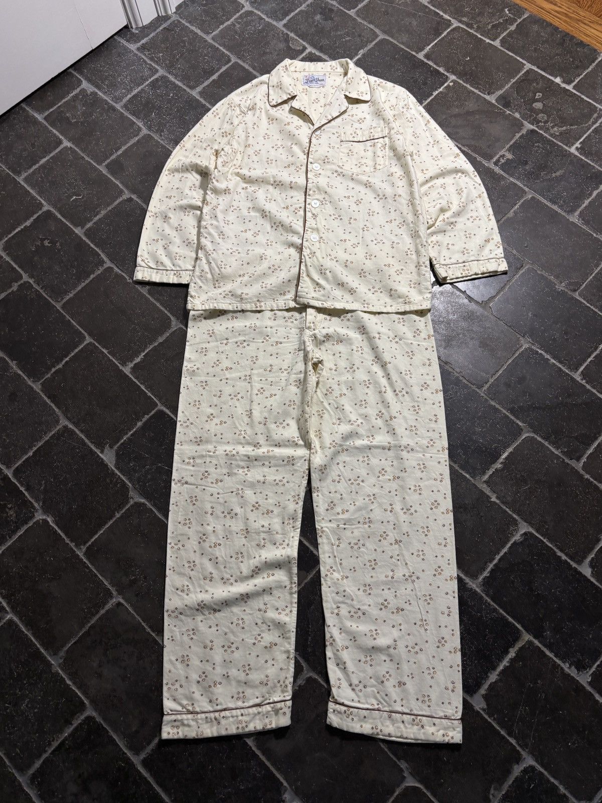 Vintage Vintage Pajama Set 70s 80s Two Piece Suit Sleep Pant Shirt Size US 37 - 1 Thumbnail