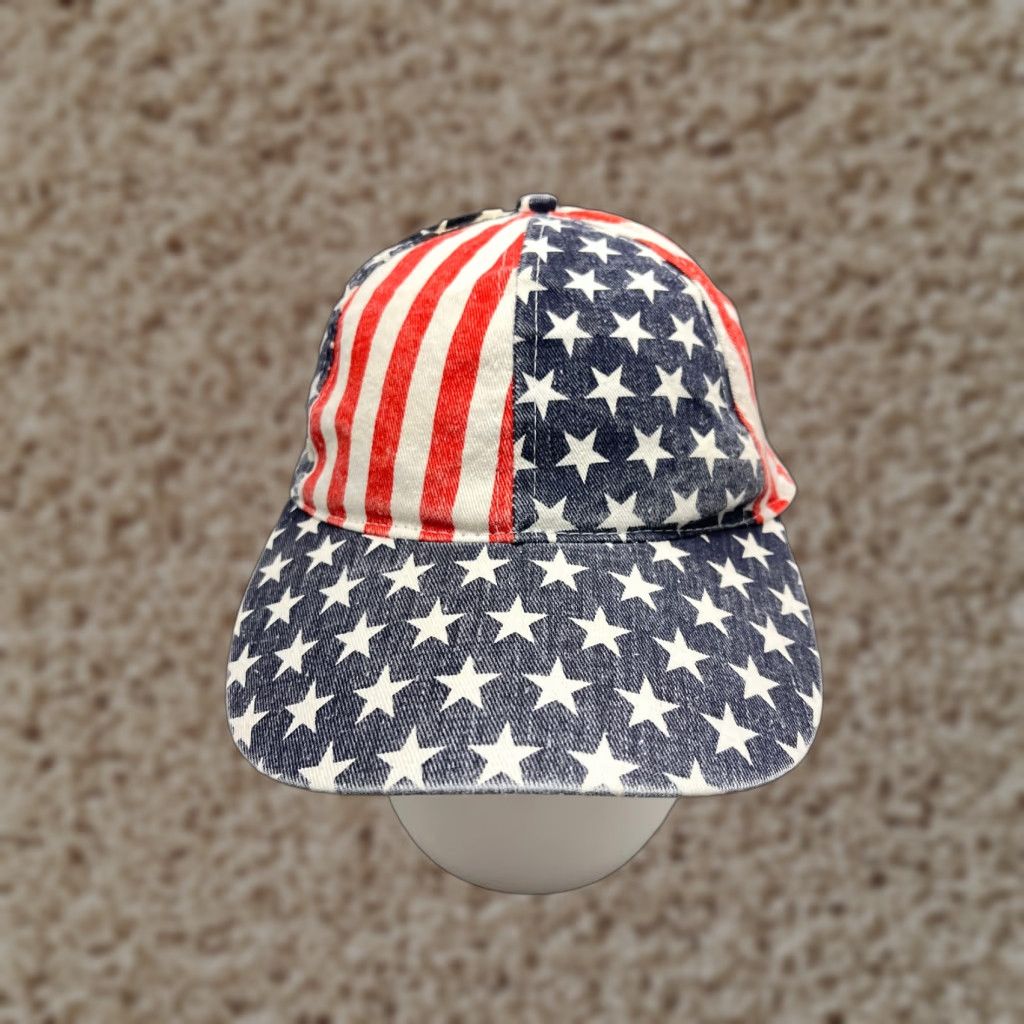 Vintage USA Flag Hat Cap N/A 4th Of July Baseball Cap Unbranded Unisex Adults One Size Blue Cotton Polyester Knit Casual Party/Cocktail Travel Men’s/Women’s Size ONE SIZE - 1 Thumbnail