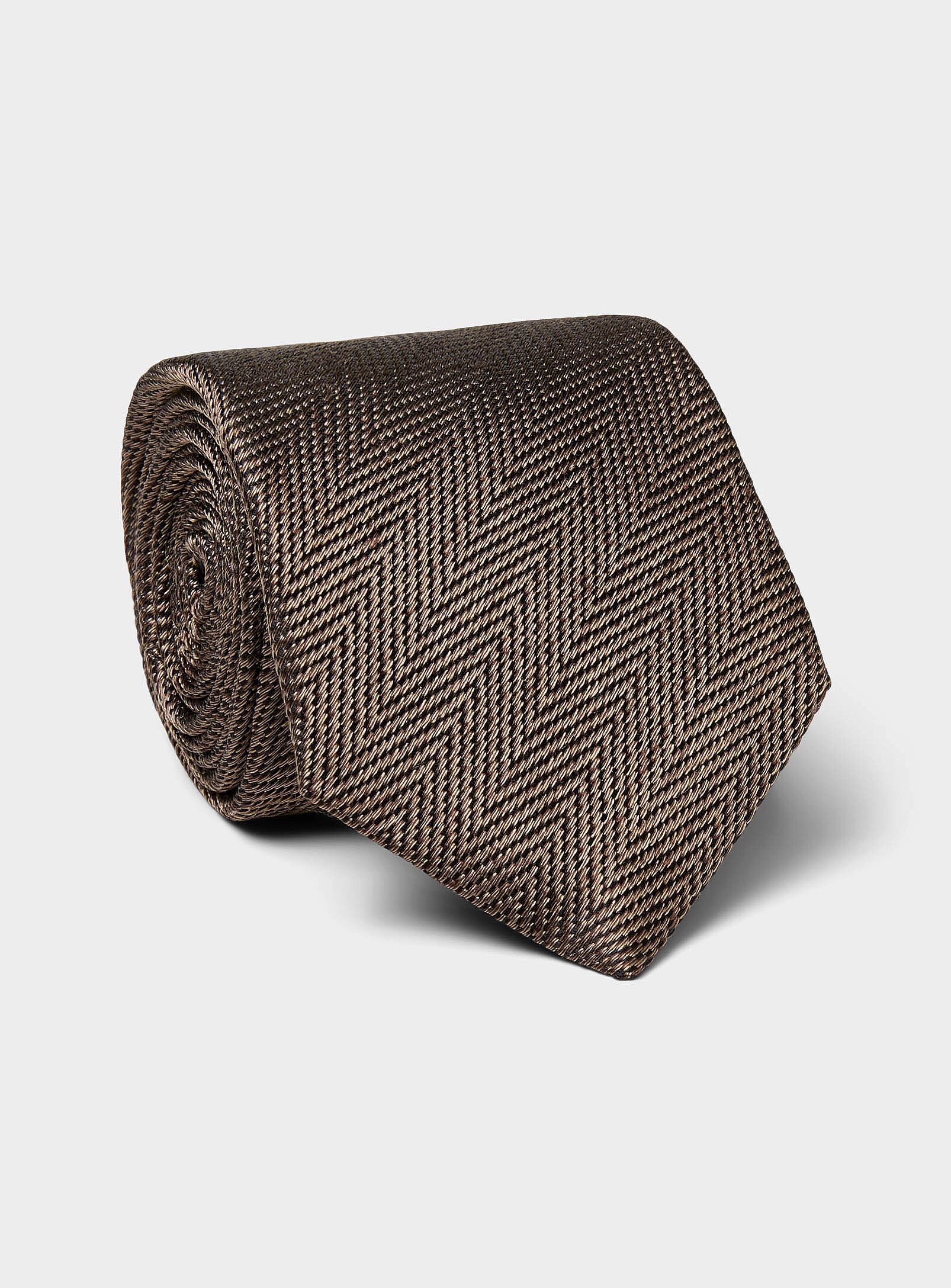 Other BNWT AW25 PROFUOMO SILK HAZELNUT HERRINGBONE TIE BROWN Size ONE SIZE - 1 Thumbnail