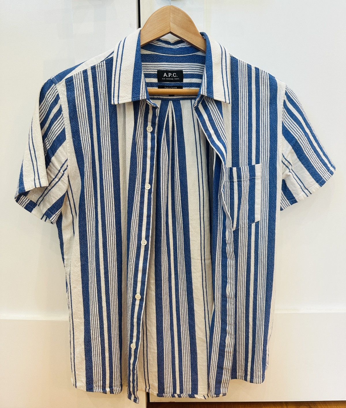A.P.C. APC Short sleeve blue stripped pattern button down Size US S / EU 44-46 / 1 - 4 Thumbnail
