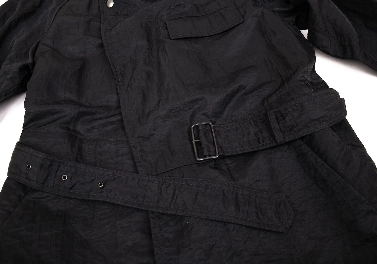Issey Miyake Nylon Shirred Long Coat in Black, Size M Size US M / EU 48-50 / 2 - 12 Thumbnail