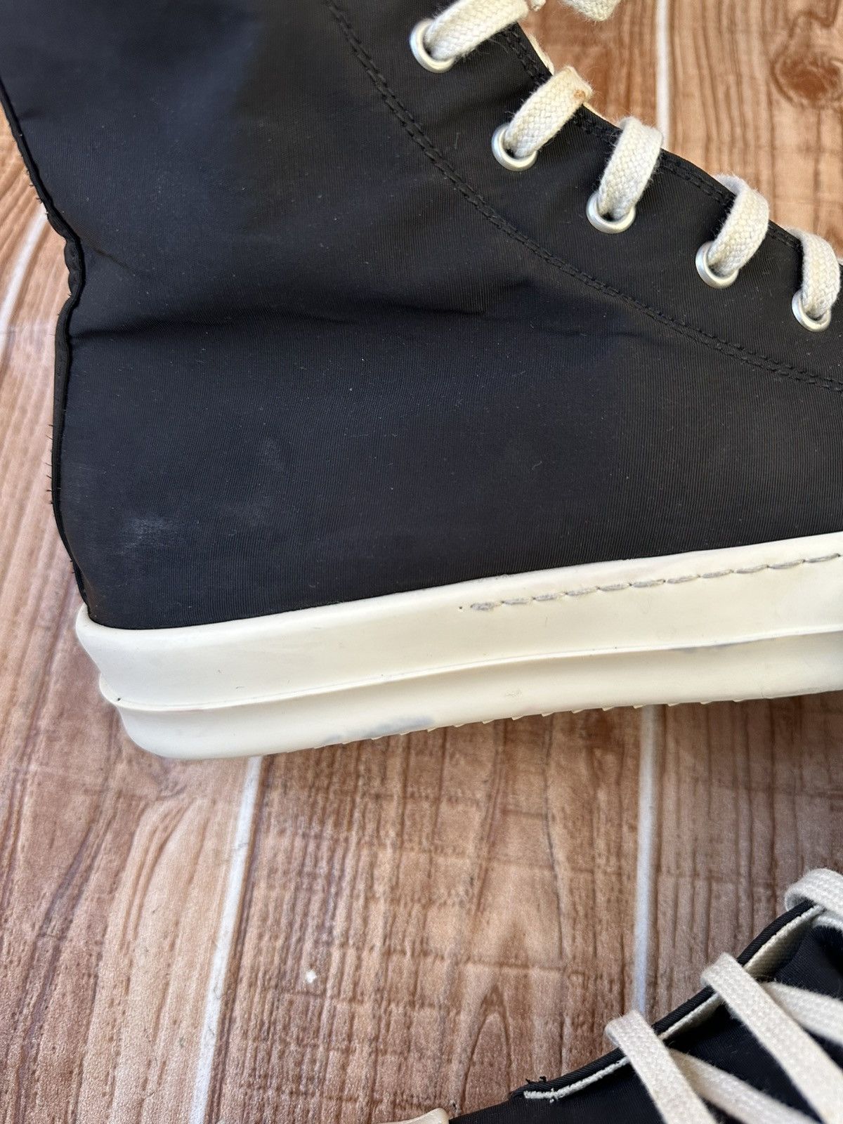 Rick Owens Rick Owens DRKSHDW Nylon Ramones Black Milk Hightops Size US 8.5 / EU 41-42 - 14 Thumbnail
