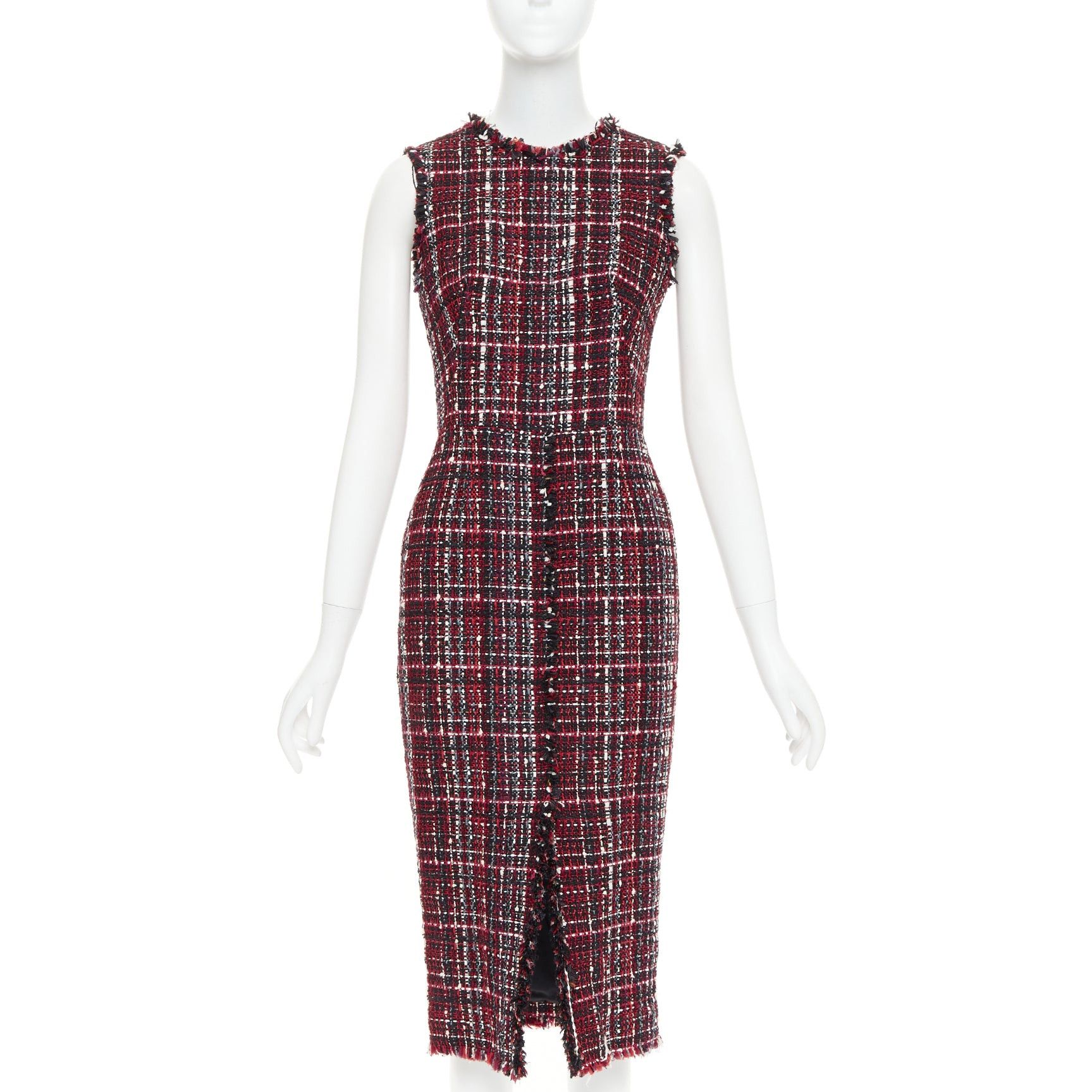 Alexander McQueen ALEXANDER MCQUEEN 2018 red black tartan tweed front slit shift dress IT38 XS Size XS / US 0-2 / IT 36-38 - 1 Thumbnail