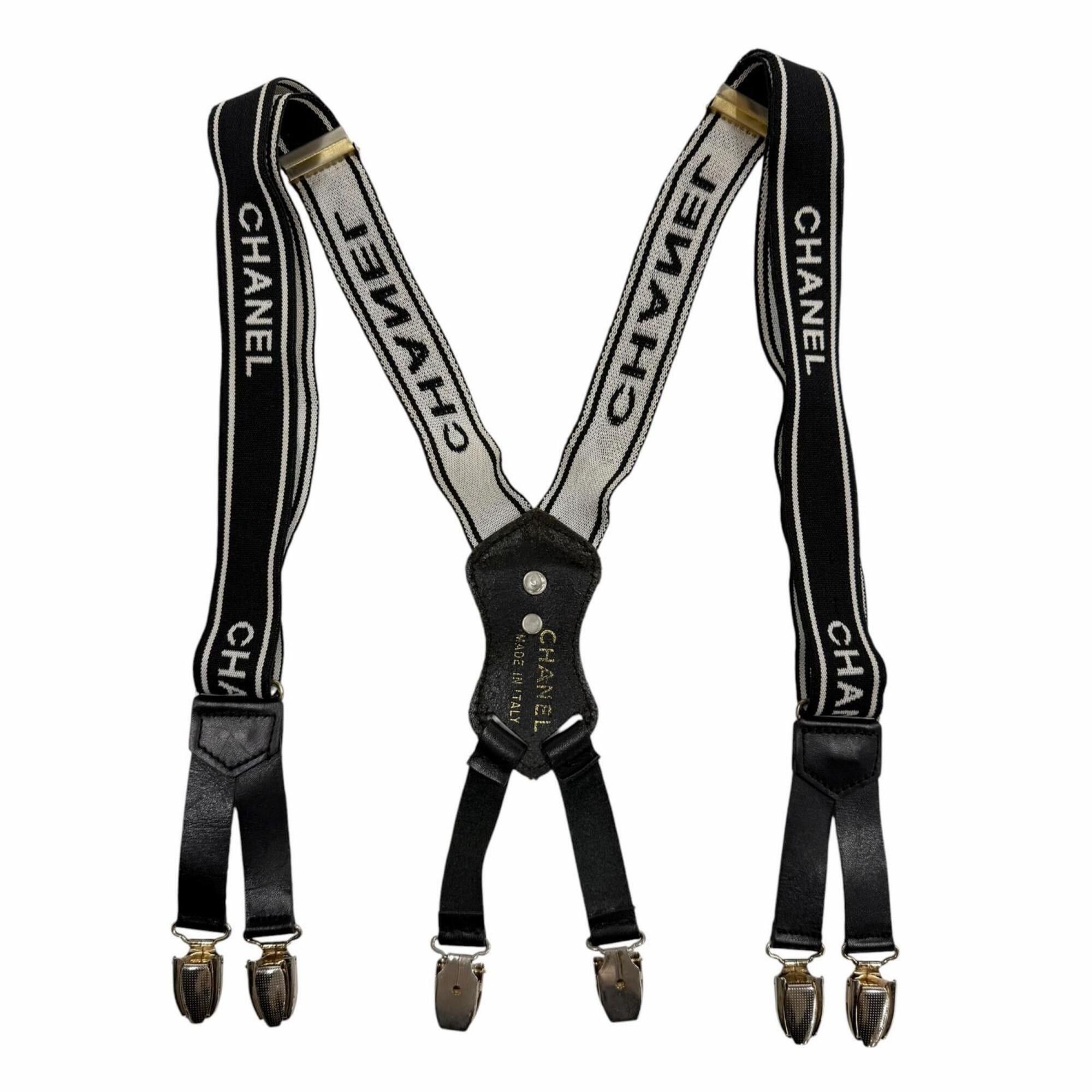 Chanel CHANEL Vintage Logo Coco Mark Hardware Leather Suspenders, Black, Made in Italy, Women's, with Box Size ONE SIZE - 1 Thumbnail