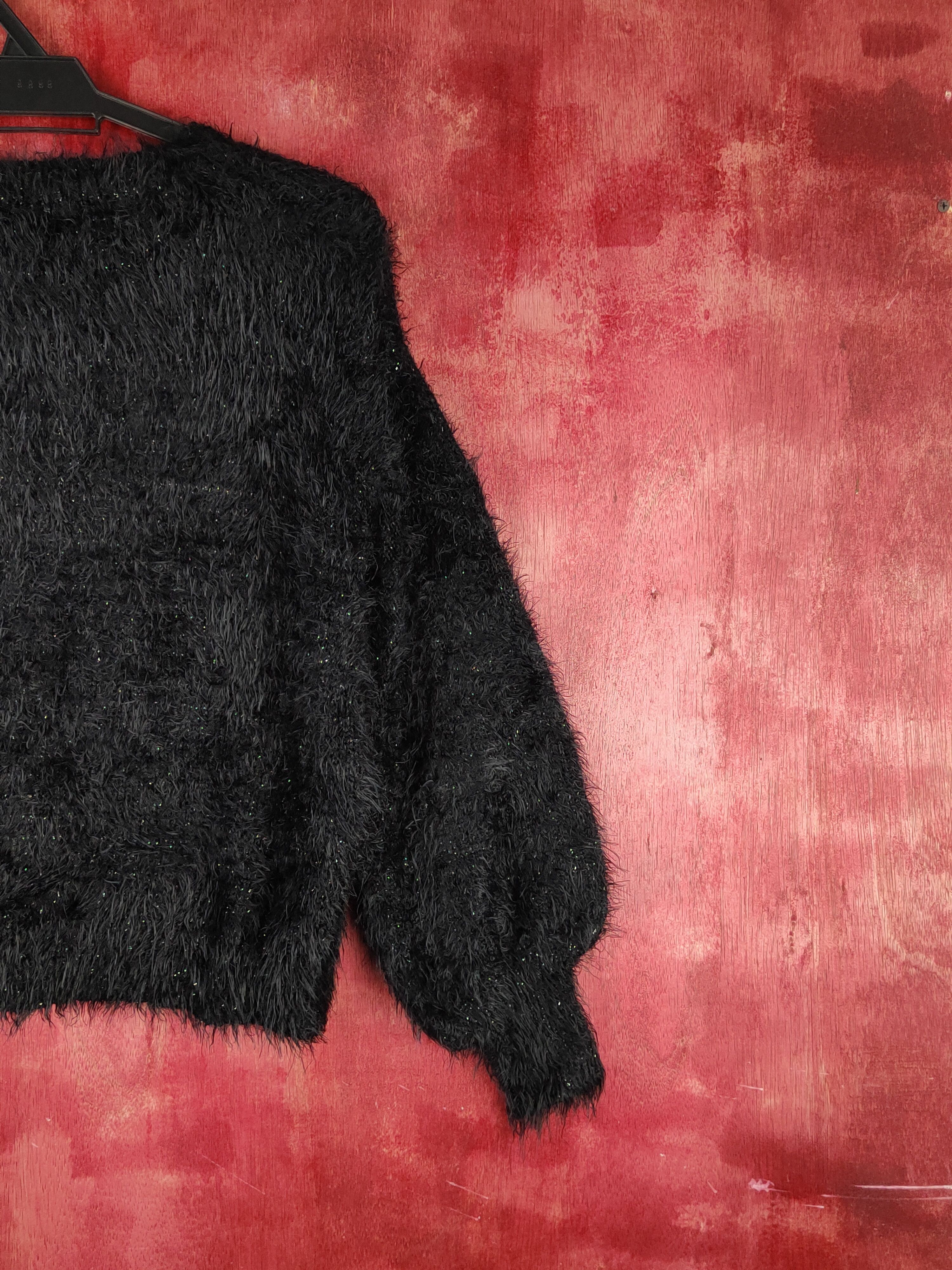 GU GU Black Shag Shaggy Fur Mohair Knitwear #S1890 Size S / US 4 / IT 40 - 9 Thumbnail