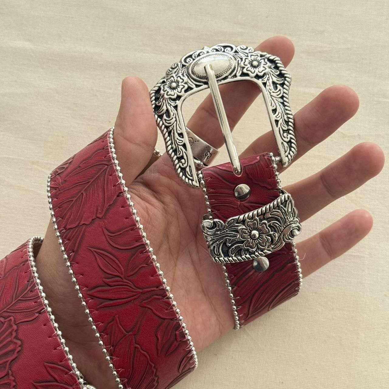 Cowboy Equipment y2k style red american western floral design belt Size ONE SIZE - 7 Thumbnail