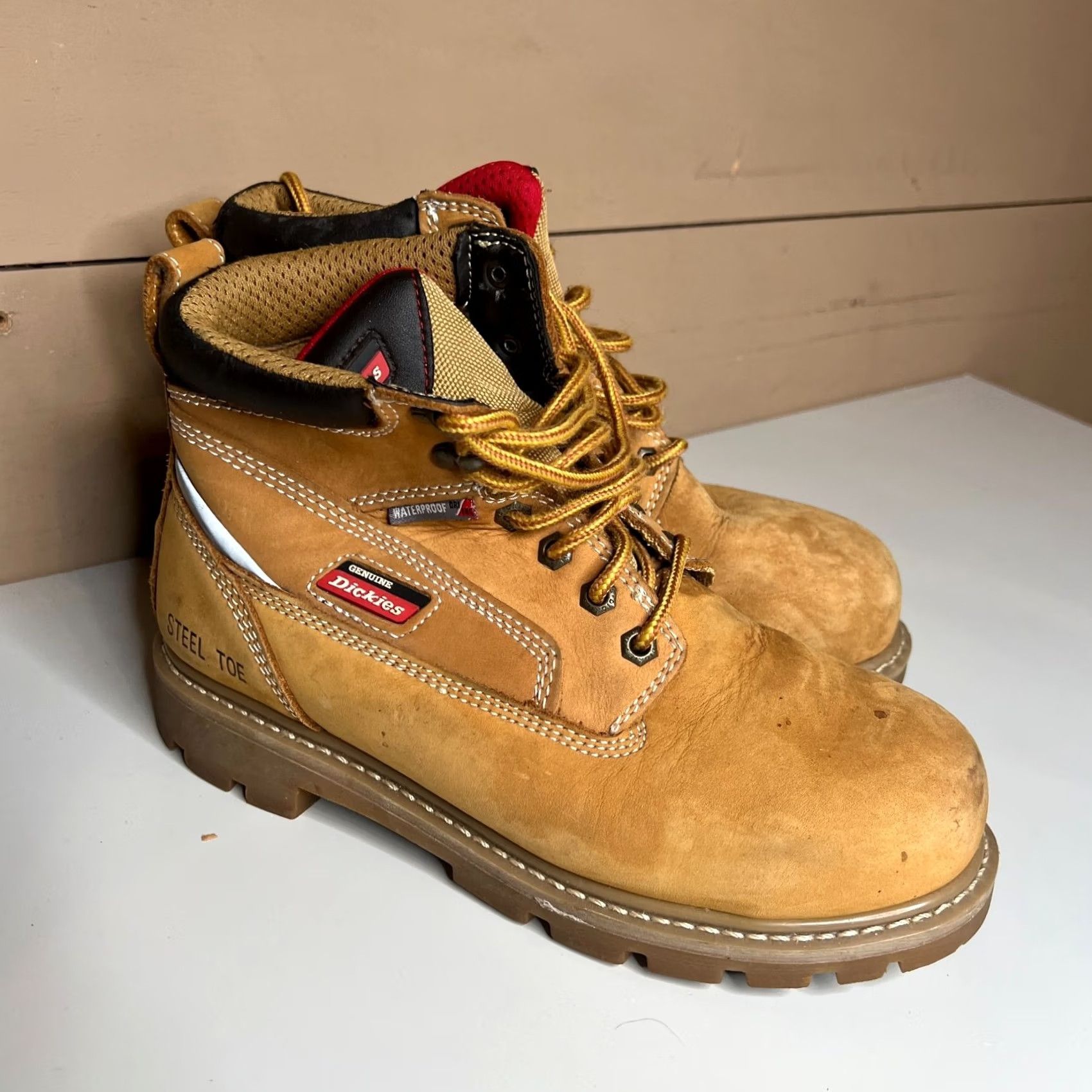 Dickies Men Steel Toe Waterproof Work Boots Tan Leather Size  display picture 3