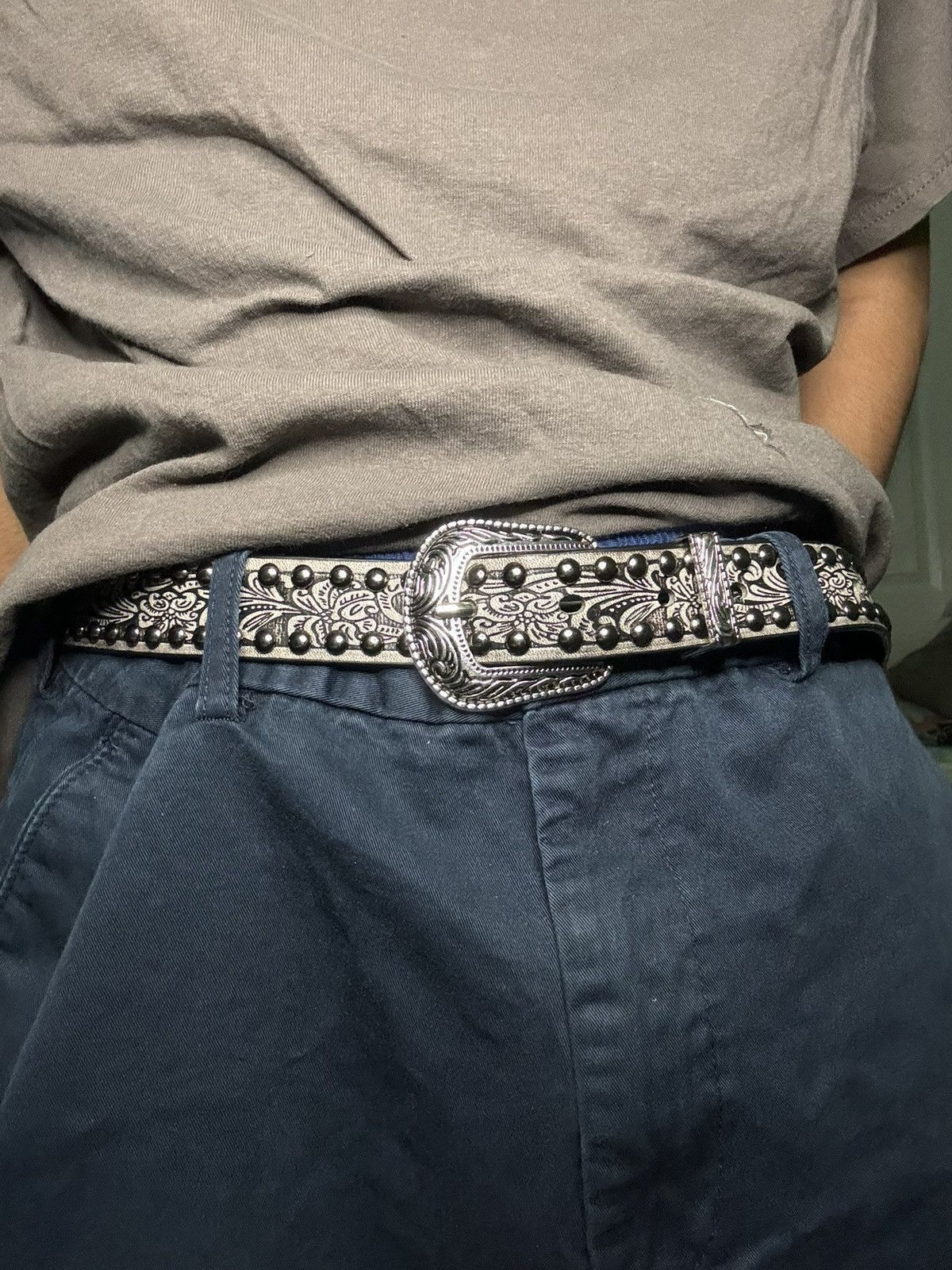 Japanese Brand Gothic Studded Belt (cement gray) Size ONE SIZE - 2 Thumbnail