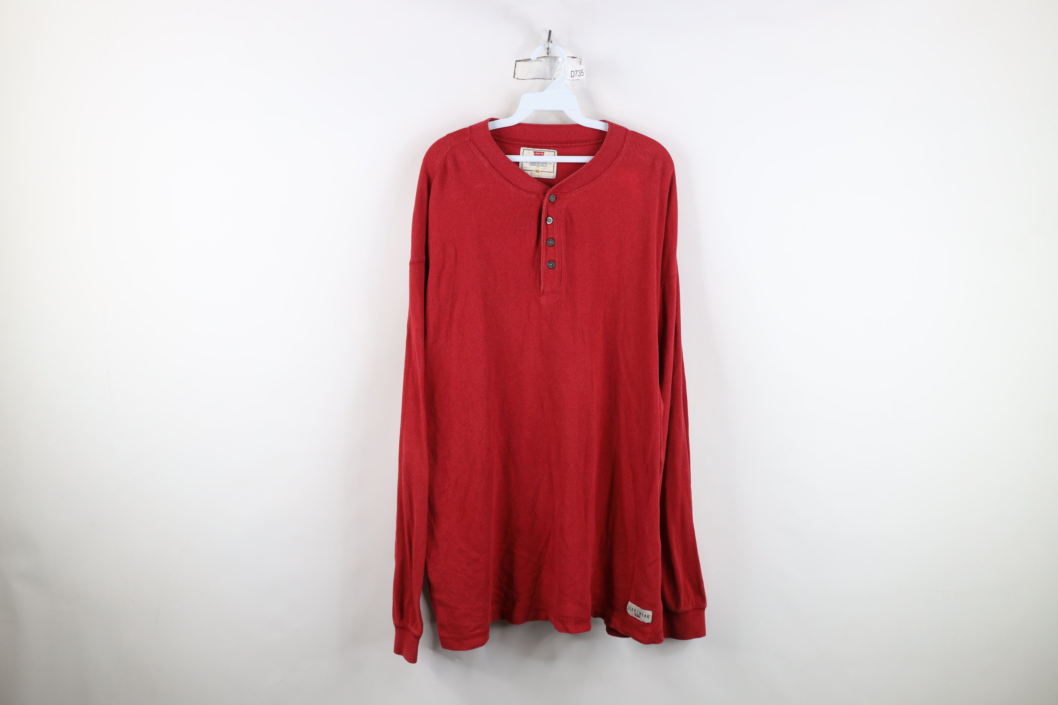 Levi's Vintage 90s Levis Ribbed Knit Long Sleeve Henley T-Shirt Red Size US XL / EU 56 / 4 - 1 Thumbnail