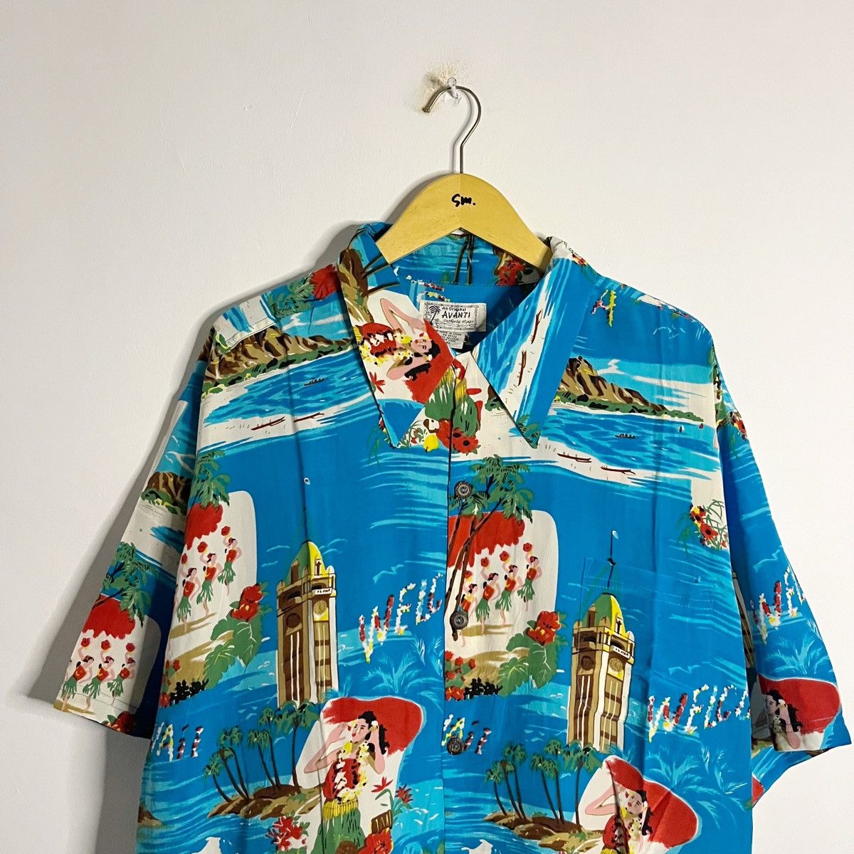 Mambo × Sun Surf Avanti Rayon Aloha Shirt - Blue Island Scene with Hula Girl Size US XL / EU 56 / 4 - 3 Thumbnail